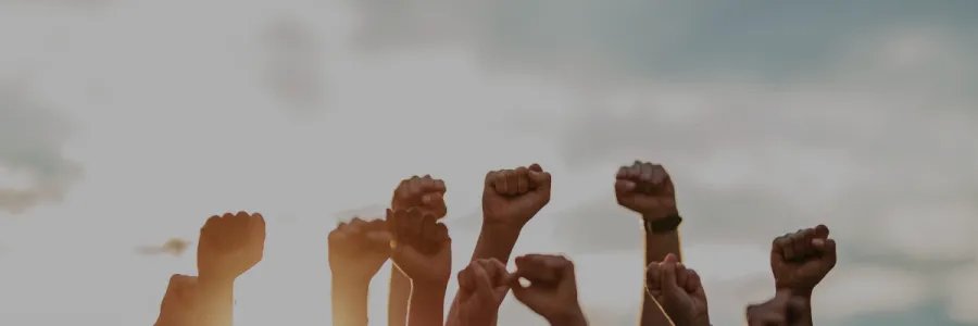 Fists raised together in air